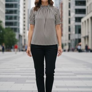Adrianna Papell Black and Tan  Striped Blouse
